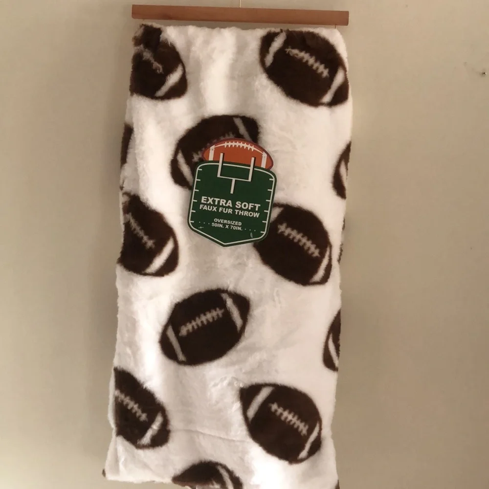 Extra Soft Faux Fur Throw with Football Design